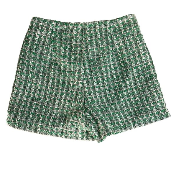 Tweed Woven Green Plaid Shorts with Sateen Lining - Picture 4 of 7